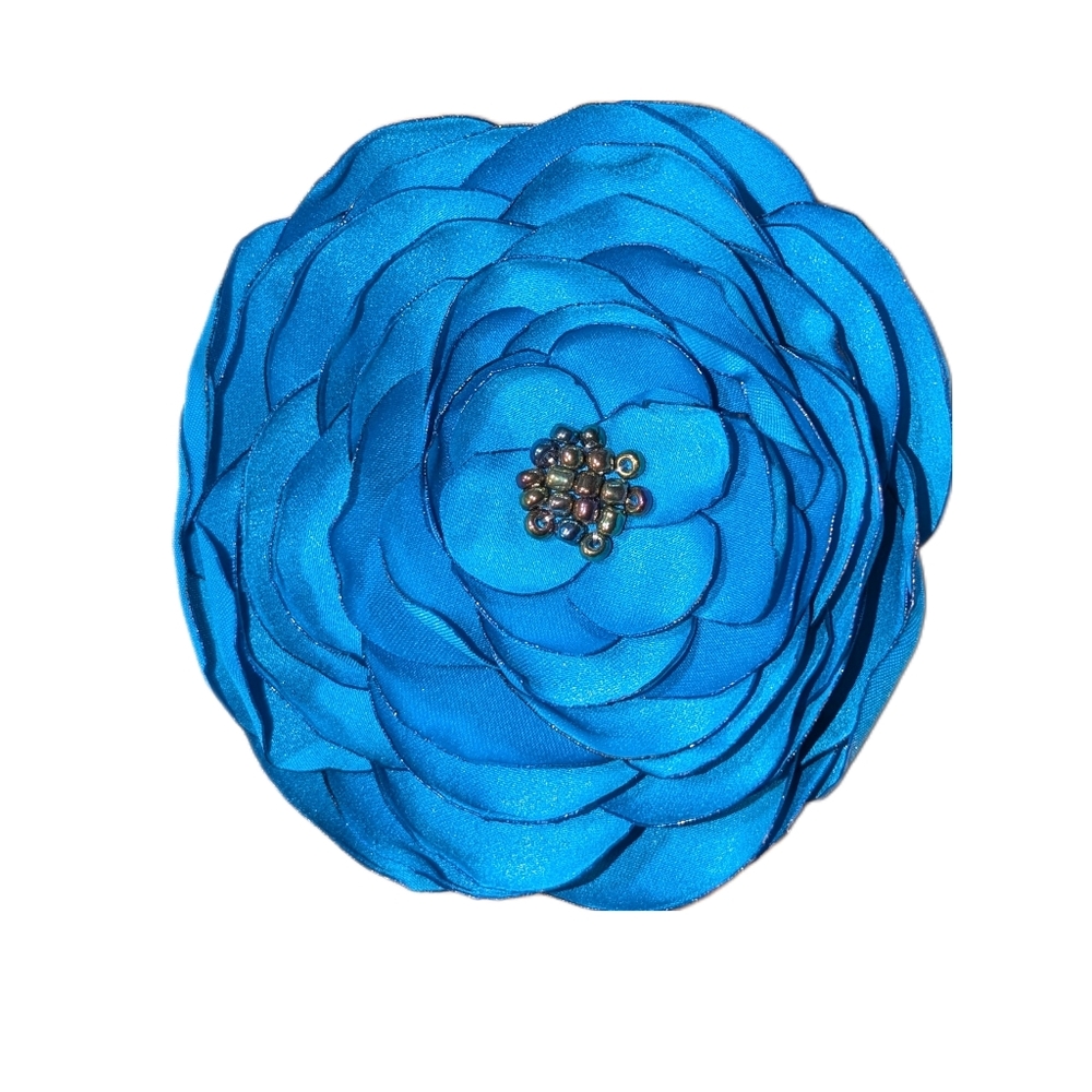 Blue Satin Floral Brooch Hair Or Belt Clip